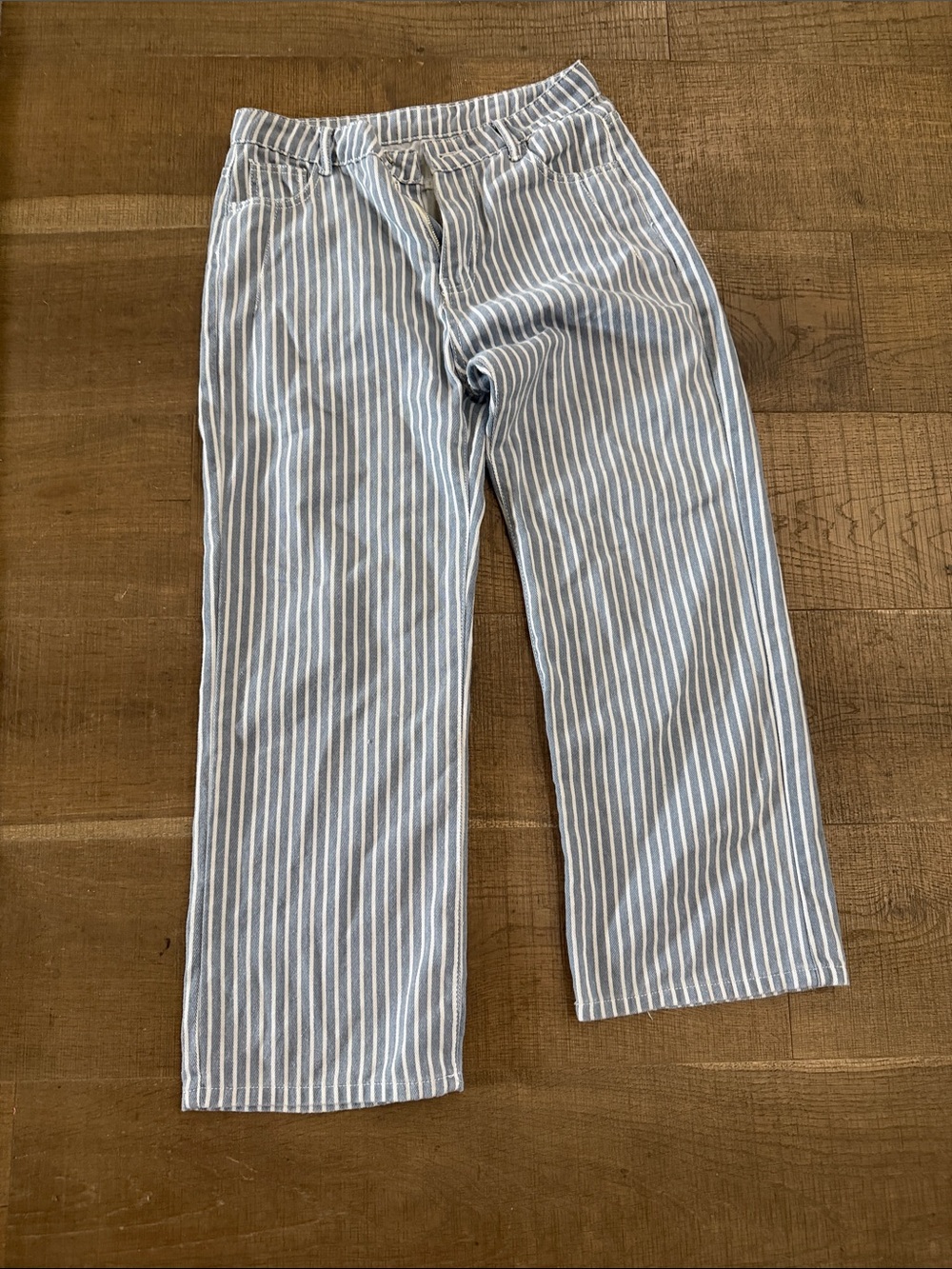 SHEIN Blue and White Vertical Stripe Wide-Leg Pants